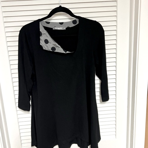 Alembika Top w/ handkerchief sides, 3/4 length sleeves, one collar neckline GUC! - Picture 1 of 14